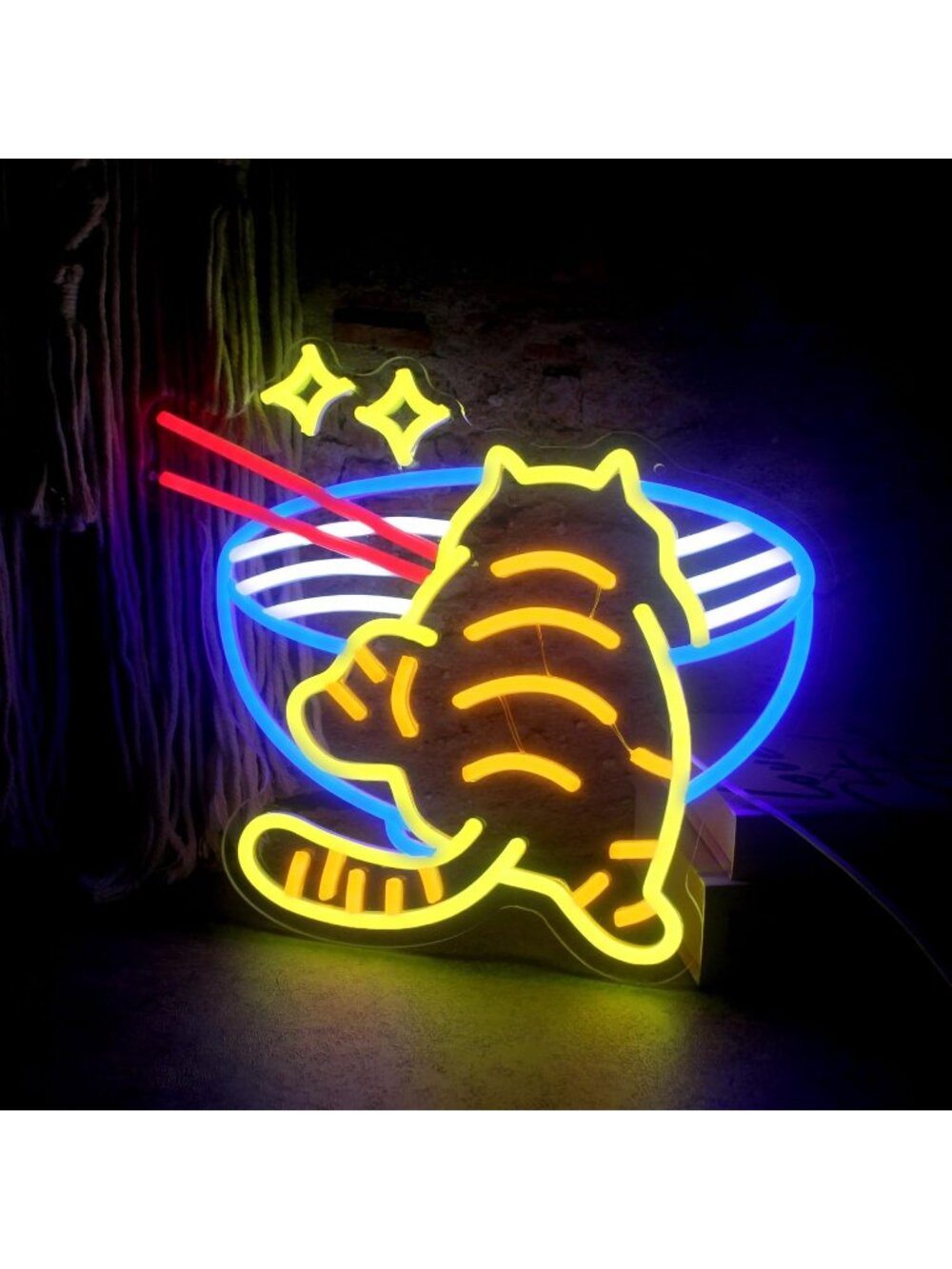 Cat Slurping Ramen Neon Sign Kawaii Anime Cat Slurping Ramen LED Neon Light